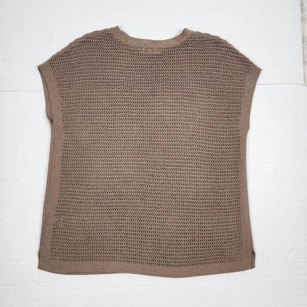 J.Jill Open-Knit Short Sleeve Cotton Blend Top Sweater Taupe Size M - Picture 9 of 12